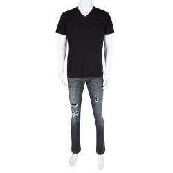Pre Owned Philipp Plein Illegal Fight Club Smoke Grey Distressed Denim Super Straight Cut Jeans L