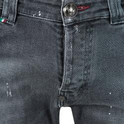 Pre Owned Philipp Plein Illegal Fight Club Smoke Grey Distressed Denim Super Straight Cut Jeans L