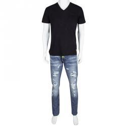 Pre Owned Philipp Plein West Hollywood Washed Blue Straight Fit Distressed Denim Jeans L