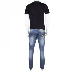 Pre Owned Philipp Plein West Hollywood Washed Blue Straight Fit Distressed Denim Jeans L