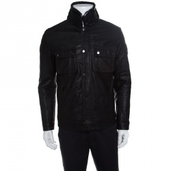 Pre Owned Philipp Plein Black Skull Motif Leather Biker Jacket M