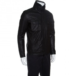 Pre Owned Philipp Plein Black Skull Motif Leather Biker Jacket M