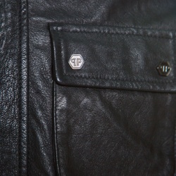 Pre Owned Philipp Plein Black Skull Motif Leather Biker Jacket M