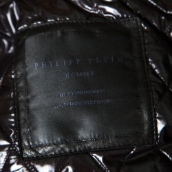 Pre Owned Philipp Plein Black Skull Motif Leather Biker Jacket M