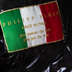 Pre Owned Philipp Plein Black Skull Motif Leather Biker Jacket M