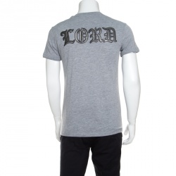 Pre Owned Philipp Plein Grey Logo Applique V-Neck Embellished Lord T-Shirt L