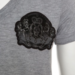 Pre Owned Philipp Plein Grey Logo Applique V-Neck Embellished Lord T-Shirt L