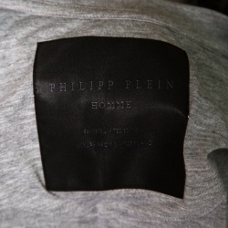 Pre Owned Philipp Plein Grey Logo Applique V-Neck Embellished Lord T-Shirt L