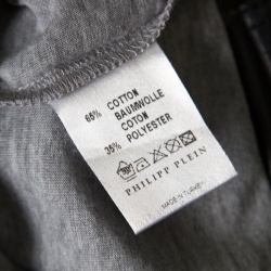 Pre Owned Philipp Plein Grey Logo Applique V-Neck Embellished Lord T-Shirt L