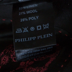 Pre Owned Philipp Plein Grey Plaid Linen and Wool Skull Motif Blazer M 