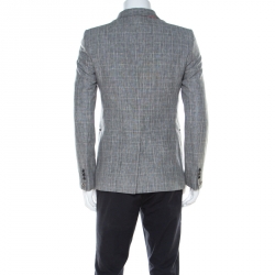 Pre Owned Philipp Plein Grey Plaid Linen and Wool Skull Motif Blazer M 
