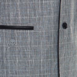 Pre Owned Philipp Plein Grey Plaid Linen and Wool Skull Motif Blazer M 