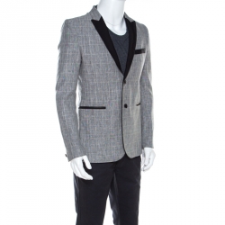 Pre Owned Philipp Plein Grey Plaid Linen and Wool Skull Motif Blazer M 