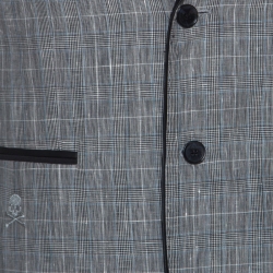 Pre Owned Philipp Plein Grey Plaid Linen and Wool Skull Motif Blazer M 