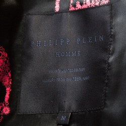 Pre Owned Philipp Plein Grey Plaid Linen and Wool Skull Motif Blazer M 