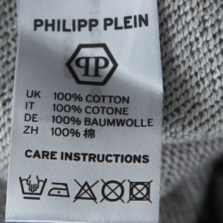 Pre Owned Phillipp Plein Grey Skull & Wing Print Cotton Crystal Embellished Front Zip Hoodie M