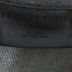 Pre Owned Phillipp Plein Grey Skull & Wing Print Cotton Crystal Embellished Front Zip Hoodie M