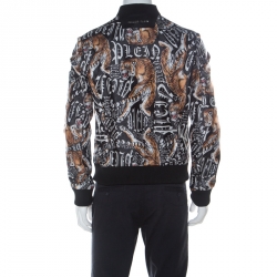 Pre Owned Philipp Plein Tiger Print Lurex Bomber Jacket L