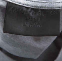 مملوكة مسبقًا Philipp Plein Grey Cotton Crystal Embellished Liberty Skull T-Shirt M