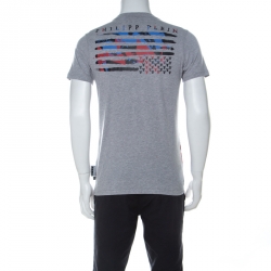 مملوكة مسبقًا Philipp Plein Grey Cotton Crystal Embellished Liberty Skull T-Shirt M