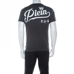 Pre Owned Phillip Plein Charcoal Grey Jersey Crystal Embellished Philipp Tiger T-Shirt S