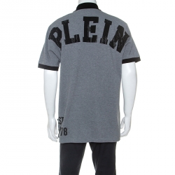 Pre Owned Philipp Plein Grey Cotton Crystal Detail Polo Shirt 3XL
