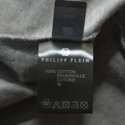 Pre Owned Philipp Plein Grey Cotton Crystal Detail Polo Shirt 3XL
