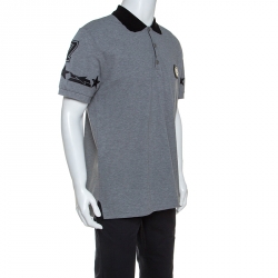 Pre Owned Philipp Plein Grey Cotton Embellished Detail Unstoppable Polo T-Shirt 3XL