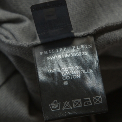 Pre Owned Philipp Plein Grey Cotton Embellished Detail Unstoppable Polo T-Shirt 3XL