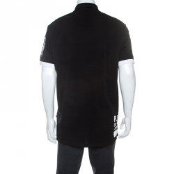 Pre Owned Philipp Plein Black Crystal Detail Face Swap Polo T-Shirt 3XL
