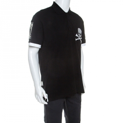 Pre Owned Philipp Plein Black Crystal Detail Face Swap Polo T-Shirt 3XL