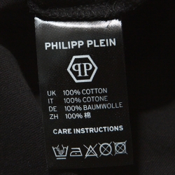 Pre Owned Philipp Plein Black Cotton Printed Crystal Detail T-Shirt 4XL
