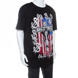 Pre Owned Philipp Plein Black Cotton Printed Crystal Detail T-Shirt 4XL