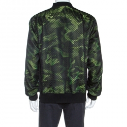 Pre Owned Phillip Plein Green Camouflage Print Mesh Overlay Apple Tree Bomber Jacket 3XL