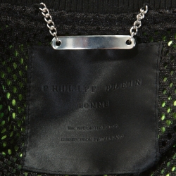 Pre Owned Phillip Plein Green Camouflage Print Mesh Overlay Apple Tree Bomber Jacket 3XL