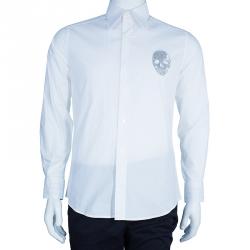 Pre Owned Philipp Plein Men's White Embellished Shirt L