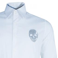 Pre Owned Philipp Plein Men's White Embellished Shirt L