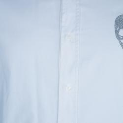 Pre Owned Philipp Plein Men's White Embellished Shirt L