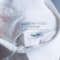 Pre Owned Philipp Plein Men's White Embellished Shirt L