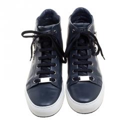 Philipp Plein Navy Blue Leather Flight High Top Sneakers Size 43
