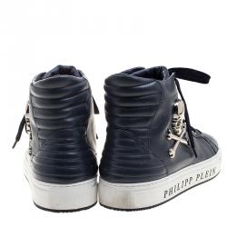 Philipp Plein Navy Blue Leather Flight High Top Sneakers Size 43