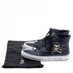 Philipp Plein Navy Blue Leather Flight High Top Sneakers Size 43