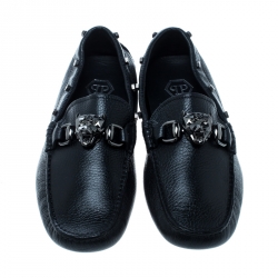 Pre Owned Philipp Plein Black Leather Studded Loafers Size 39.5