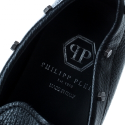 Pre Owned Philipp Plein Black Leather Studded Loafers Size 39.5