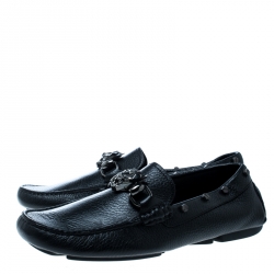 Pre Owned Philipp Plein Black Leather Studded Loafers Size 39.5