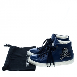 Philipp Plein Blue Leather Skull High Top Sneakers Size 40