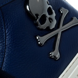 Philipp Plein Blue Leather Skull High Top Sneakers Size 40