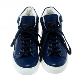 Philipp Plein Blue Leather Skull High Top Sneakers Size 40