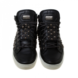 Philipp Plein Black Leather Star And Spike Studded High Top Sneakers Size 43