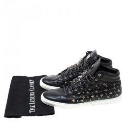 Philipp Plein Black Leather Star And Spike Studded High Top Sneakers Size 43